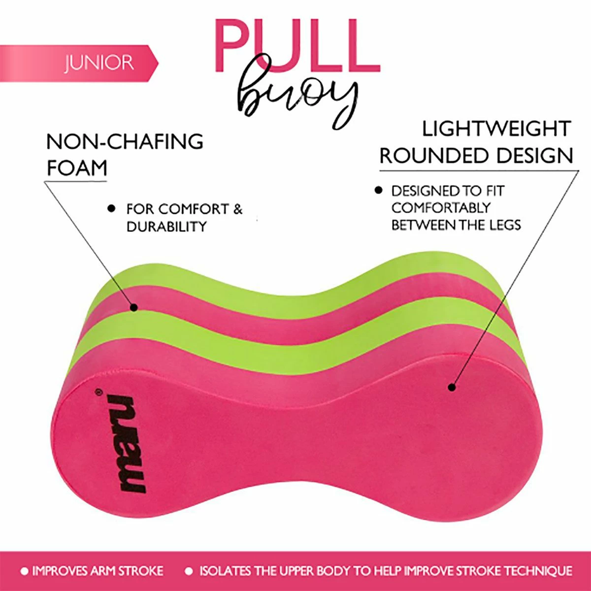 Maru Junior Pull Buoy - Pink / Lime - Image 5