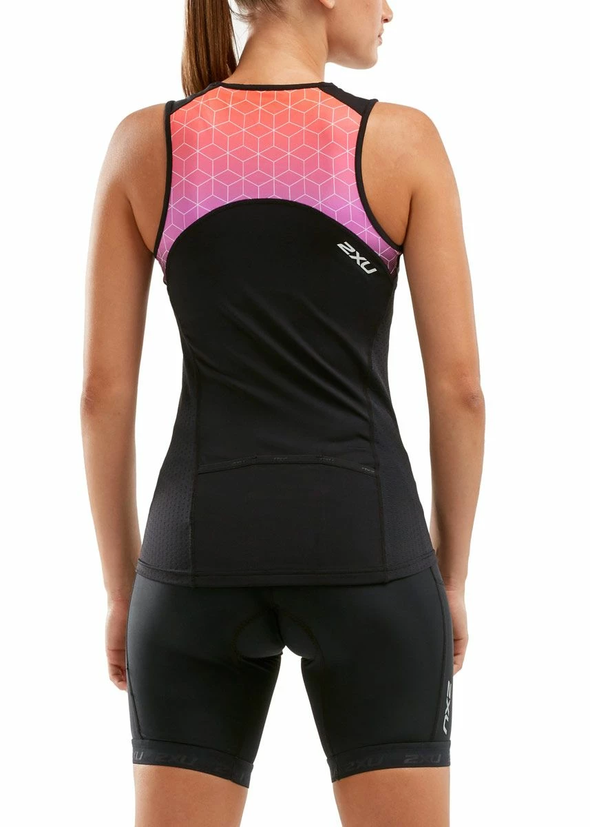 2XU Women's Active Tri Singlet - Black/Sunset Ombre - Image 2